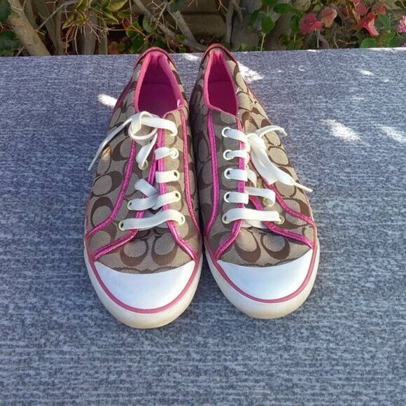Coach Sneakers Signature Women's Size 9B Fabric Upper with Pink Trim Low Cut - Picture 10 of 11